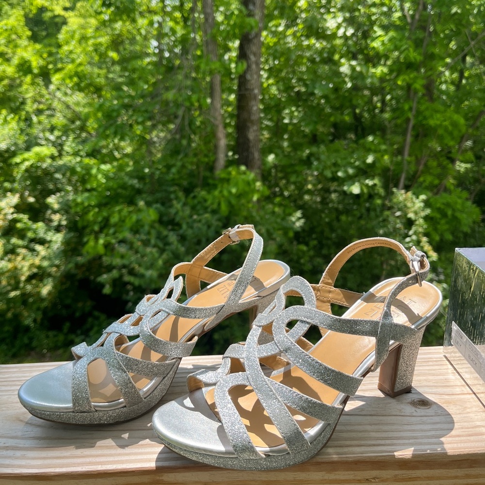 Glitter Heels• size 6 in women’s• strap on back
